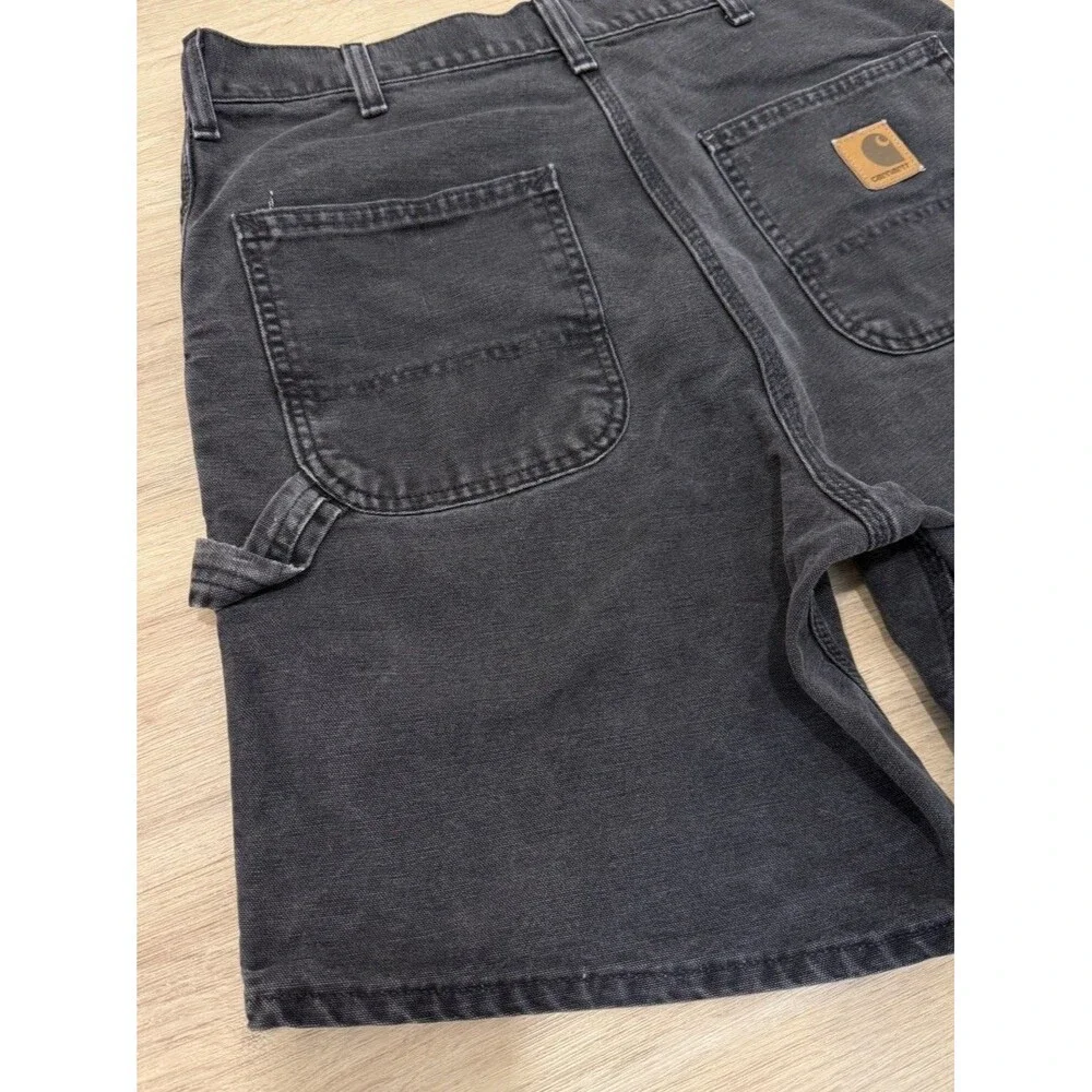 Vintage CARHARTT WU1905 BLK Carpenter Canvas LEATHER PATCH Shorts Sz 32/34